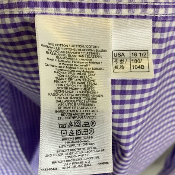 Brooks Brothers Purple White Checkered Gingham LS Button-Down Shirt Size 16.5/34 - Picture 5 of 10